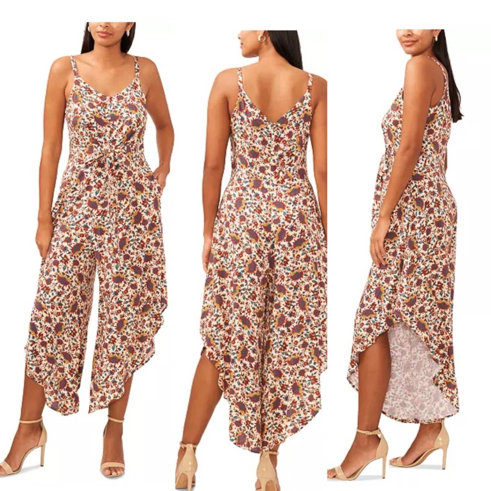 1. State multicolored tie front sleeveless cropped jumpsuit size L